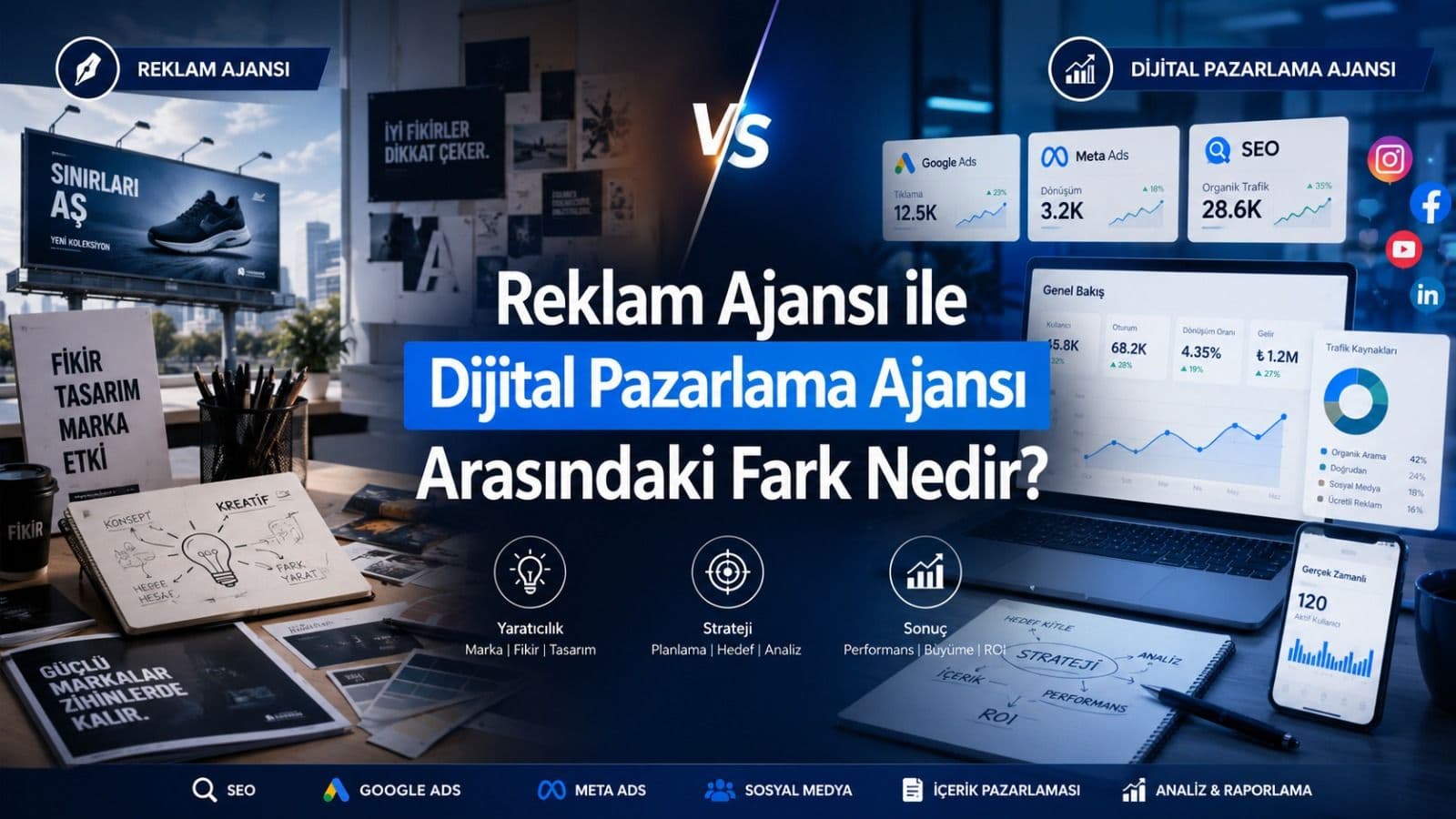 Reklam ajansı ile dijital pazarlama ajansı arasındaki farkları anlatan Bisasoft blog kapak görseli