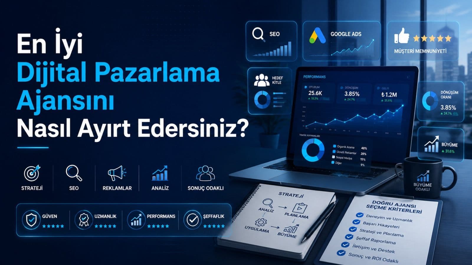 En iyi dijital pazarlama ajansını seçme rehberi için hazırlanan blog kapak görseli